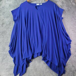Cato Women M Royal Blue SharkBite Hem Draped Batwing sleeve Tunic Top Keyhole